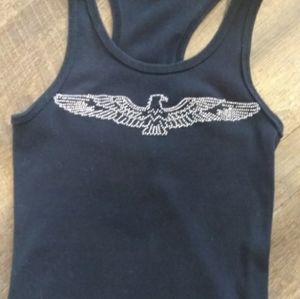 Sequin black tank top black eagle design